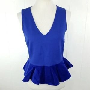 J Crew Women's Blue Velvet Top Peplum Hem Sleeveless V Neck Size S Blouse NWT